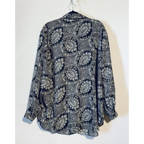 DVF Diane Von Furstenberg Top Womens 1X 2X Paisley Button Up Long Sleeve Boho - Picture 3 of 6